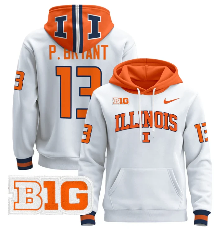 Pat Bryant Hoodie #13 Illinois Fighting Illini 2024 Pullover by Hoodie Pullover