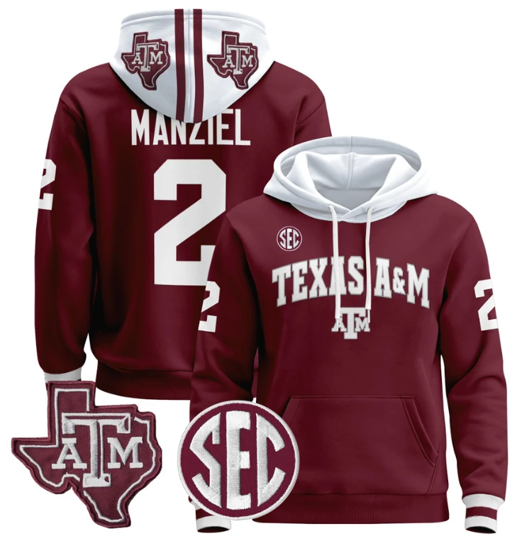 Johnny Manziel Hoodie #2 Texas A&M Aggies Pullover Stitched Black by Hoodie Pullover