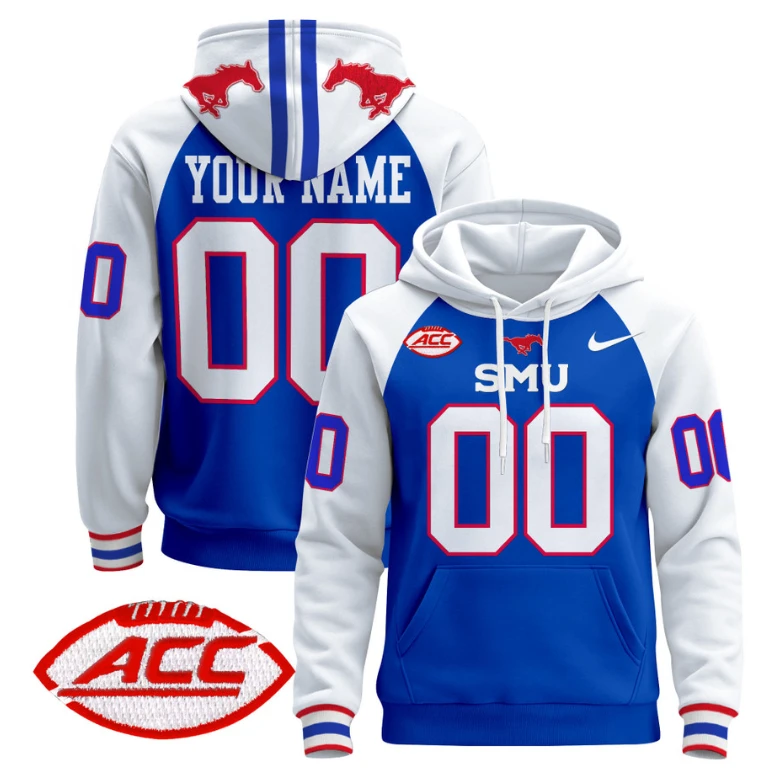 Men's Custom SMU Mustangs Hoodie 2024 Pullover ACC Patch Stitched by Hoodie Pullover