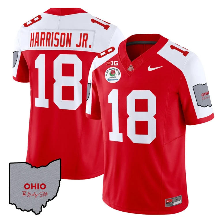 Marvin Harrison Jr Jersey #18 Ohio State Rose Bowl Football V3 Red Alternate by NCAA Football Jersey
