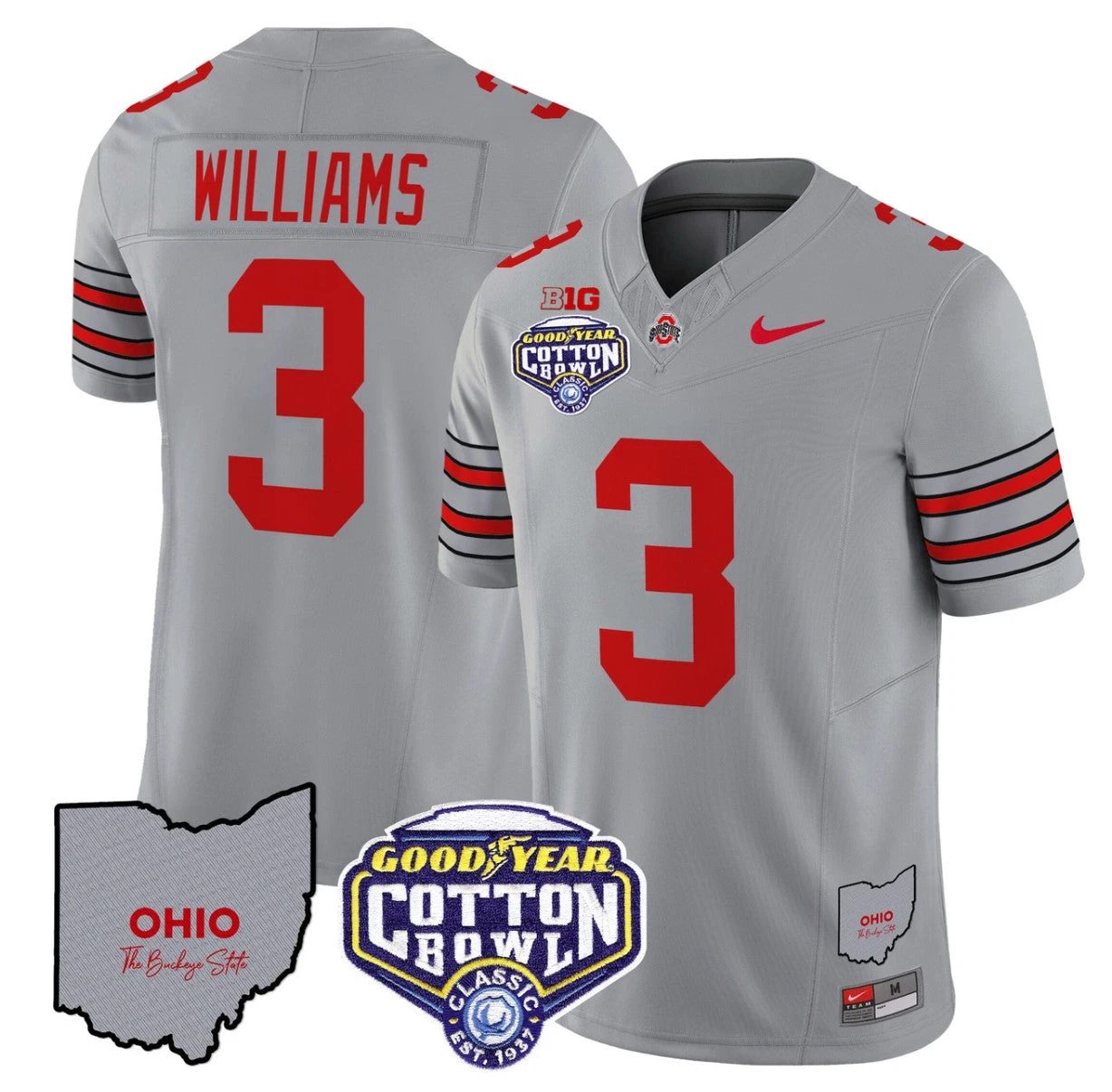 Miyan Williams Jersey #3 Ohio State Buckeyes Cotton Bowl Patch Stitched Gray by NCAA Football Jersey