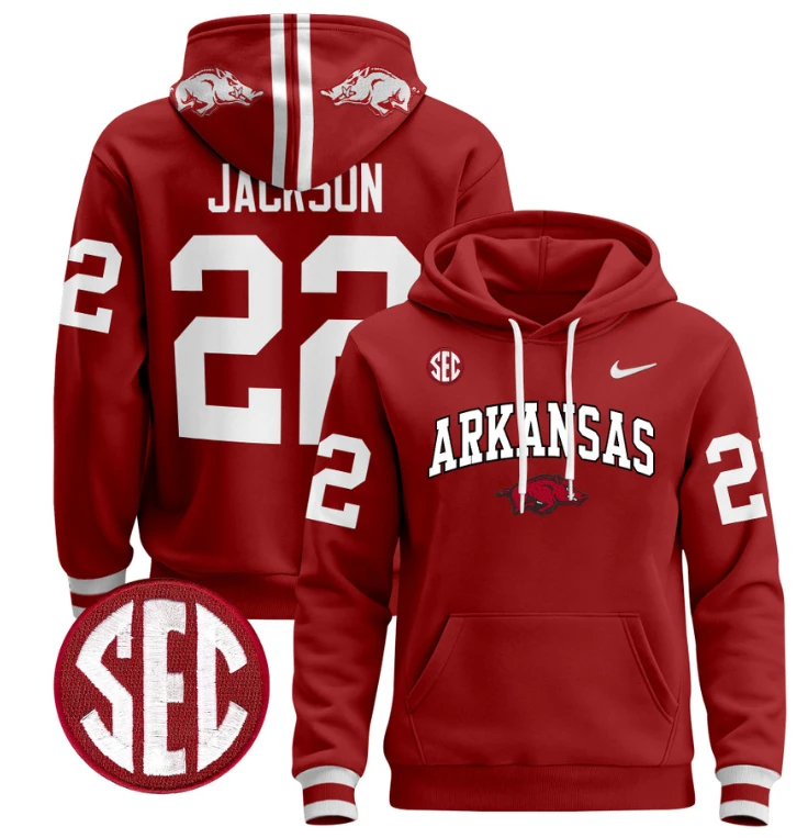 Ja'Quinden Jackson Hoodie #22 Arkansas Razorbacks Pullover Black by Hoodie Pullover