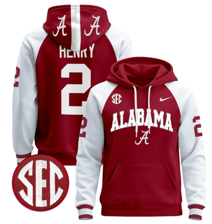 Men's Derrick Henry Hoodie #2 Alabama Crimson Tide 2024 Pullover by Hoodie Pullover