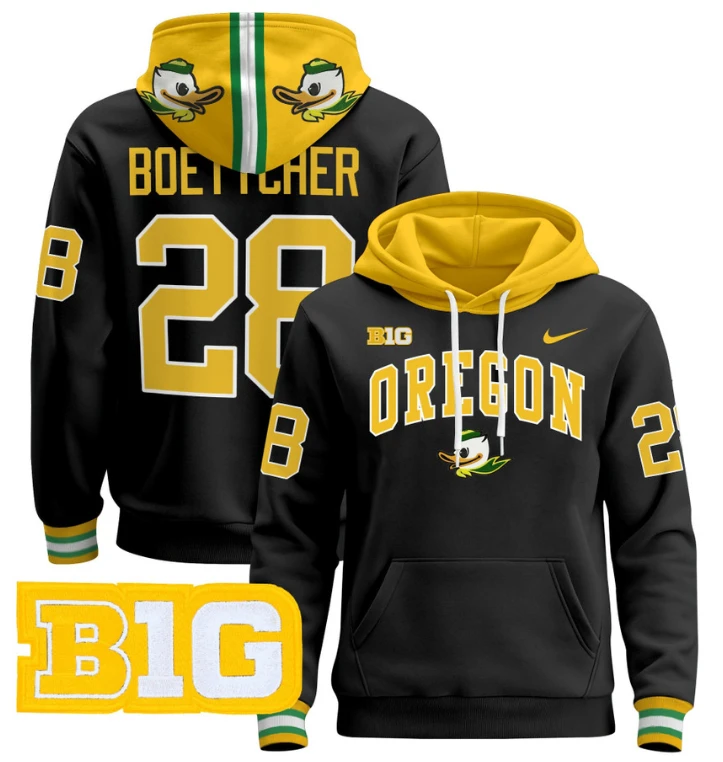 Men's Bryce Boettcher Hoodie #28 Oregon Ducks 2024 Pullover V2 by Hoodie Pullover