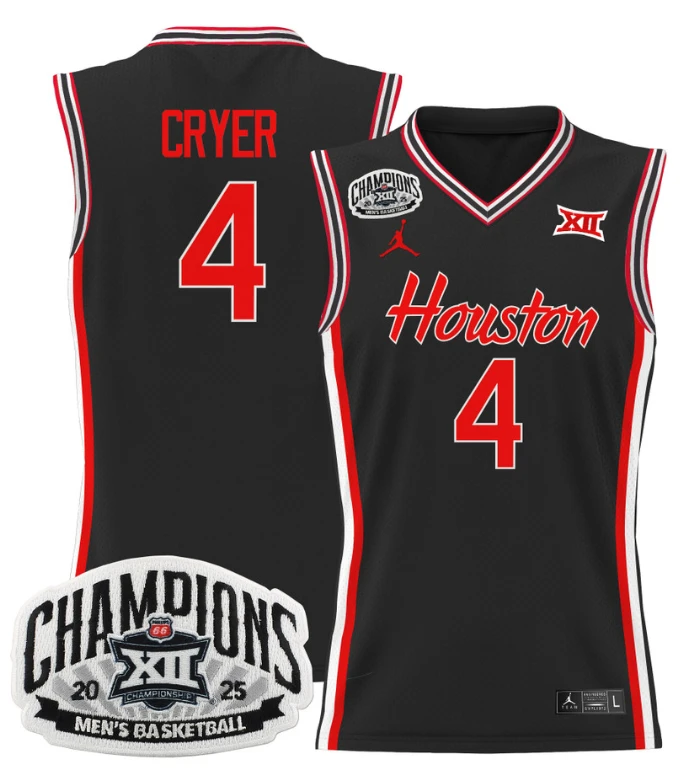 Men L.J. Cryer Jersey #4 Houston Cougar 2025 Big 12 Tournament Champions Black by My store basketball