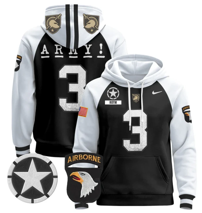 Men's Rotm Hoodie #3 Army Black Knights Pullover V2 Stitched by Hoodie Pullover