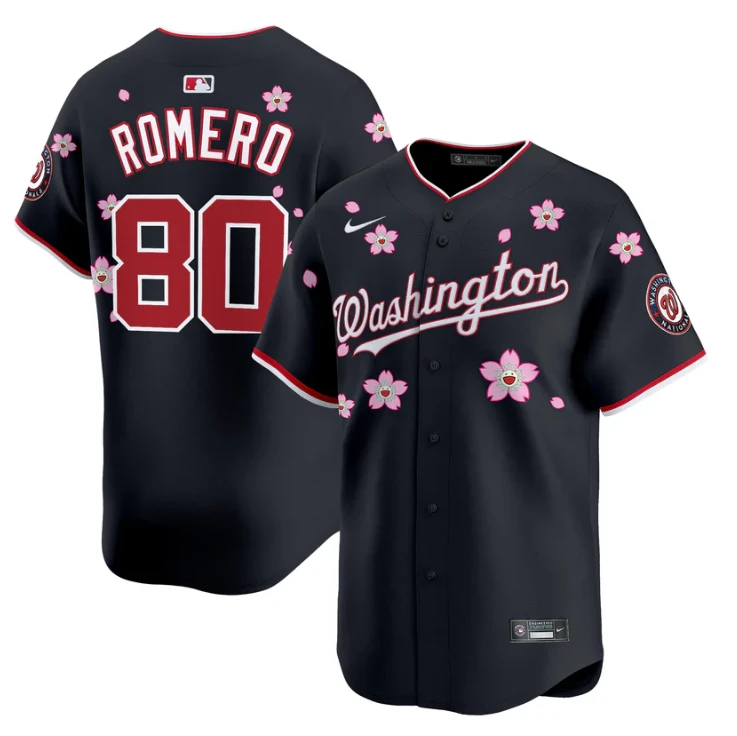 Maxwell Romero Jr Jersey #80 Washington Nationals Cherry Blossom Vapor Premier Limited Stitched Navy by My Store