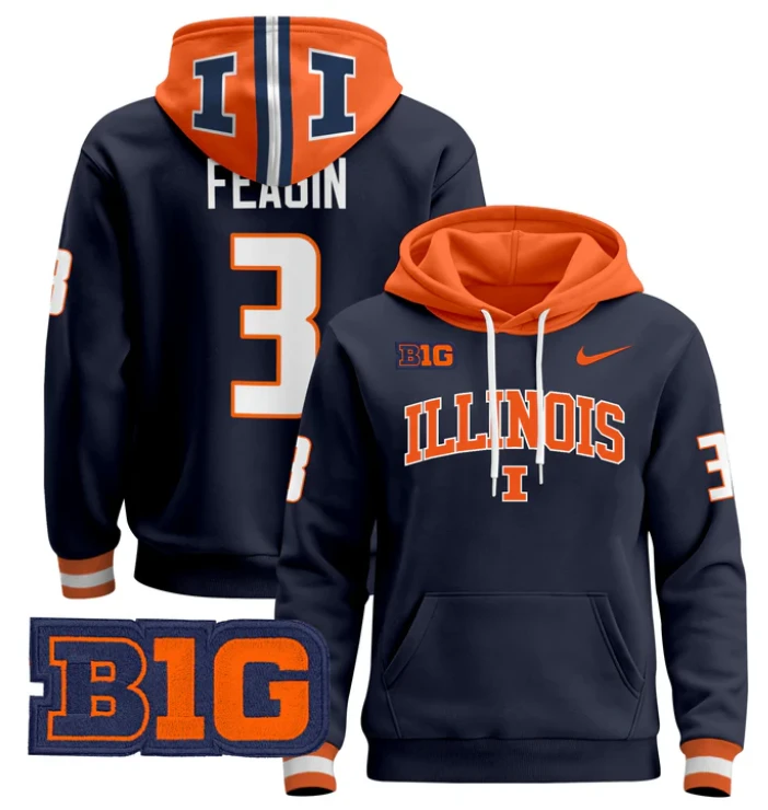 Kaden Feagin Hoodie #3 Illinois Fighting Illini 2024 Pullover by Hoodie Pullover