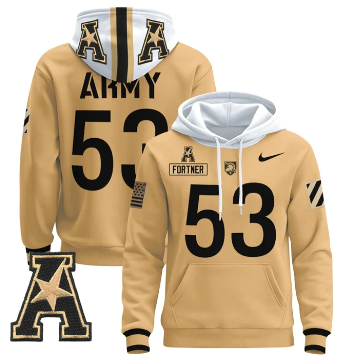 Men's Kalib Fortner Hoodie #53 Army Black Knights Pullover 2024 Stitched by Hoodie Pullover