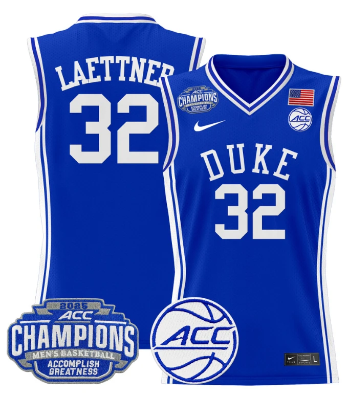 Men Christian Laettner Jersey #32 Duke Blue Devils 2025 ACC Champions Royal by My store basketball