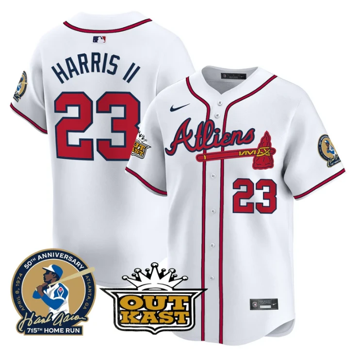 Michael Harris II Jersey #23 Atlanta Braves Atliens Hank Aaron Patch Limited Stitched White by My Store