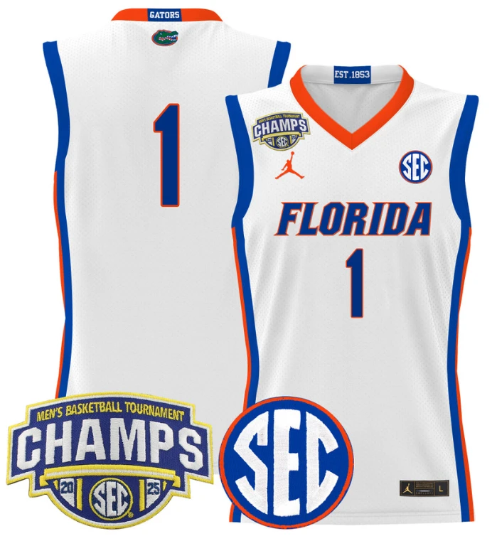 Men Team Jersey #1 Florida Gators 2025 SEC Champions Stitched White by My store basketball