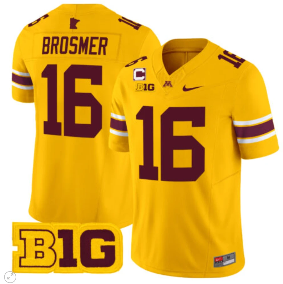 Max Brosmer Jersey #16 Minnesota Golden Gophers Vapor Limited Football Gold by My Store