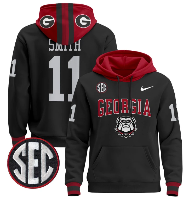 Men's Arian Smith Hoodie #11 Georgia Bulldogs 2024 Pullover V2 by Hoodie Pullover
