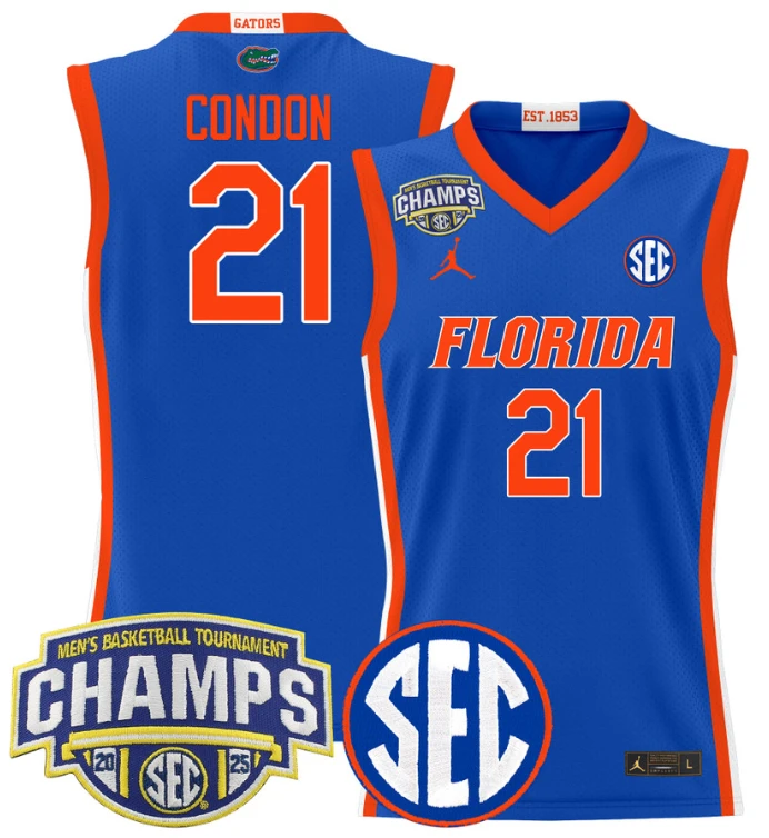 Men Alex Condon Jersey #21 Florida Gators 2025 SEC Champions Stitched White Gold by My store basketball