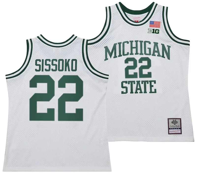 Mady Sissoko Jersey #22 Michigan State Spartans 125th Basketball Anniversary 1990 Throwback White by My store basketball