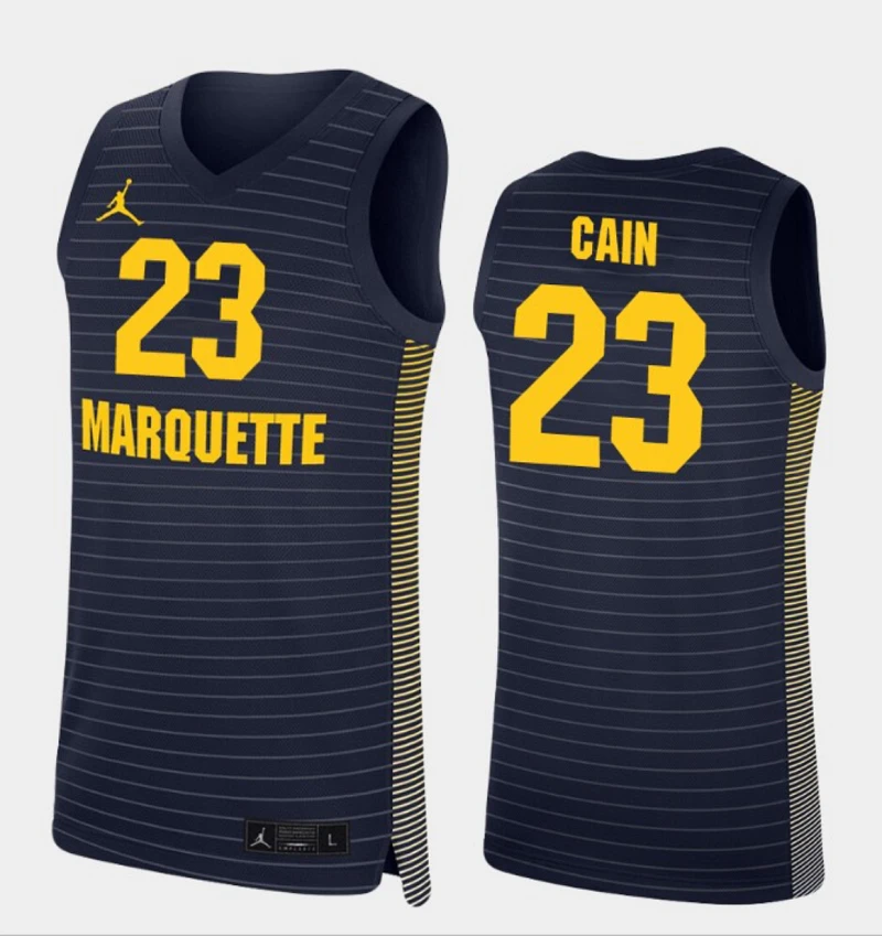 Marquette Golden Eagles Jamal Cain Jersey #23 College Basketball Navy by My store basketball