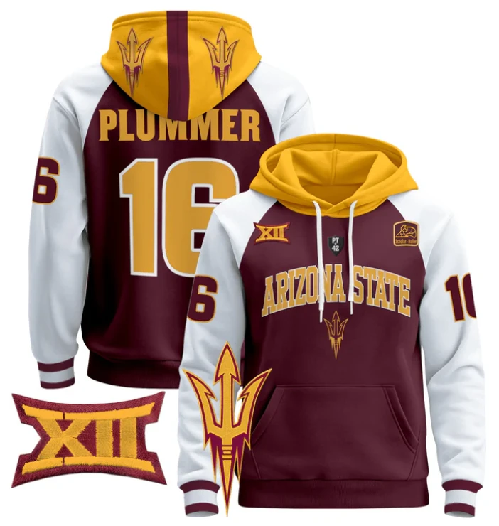 Jake Plummer Hoodie #16 Arizona State Sun Devils Pullover by Hoodie Pullover