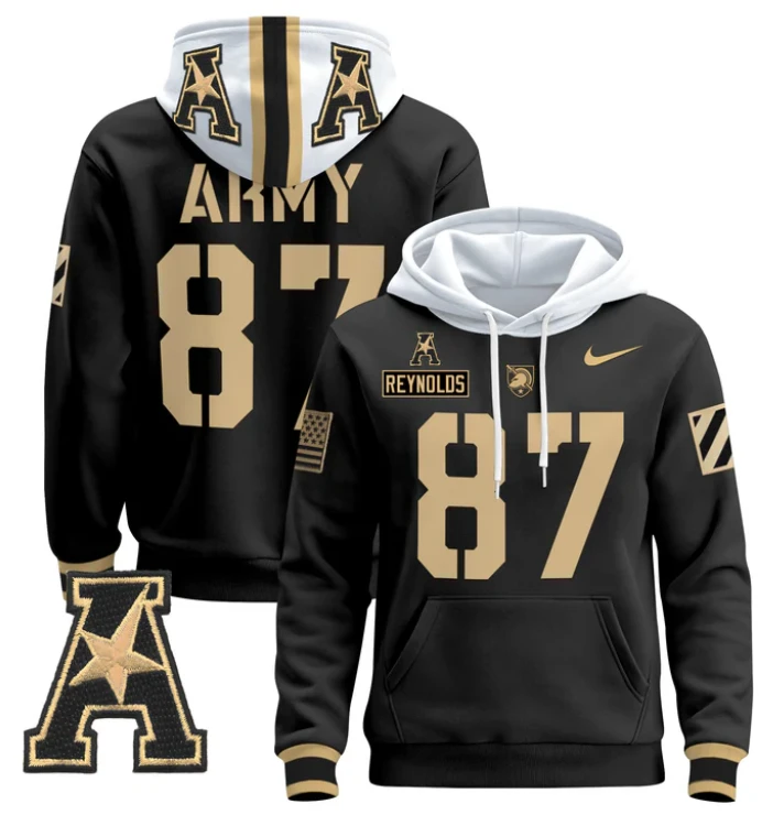 Men's Casey Reynolds Hoodie #87 Army Black Knights Pullover 2024 Stitched by Hoodie Pullover