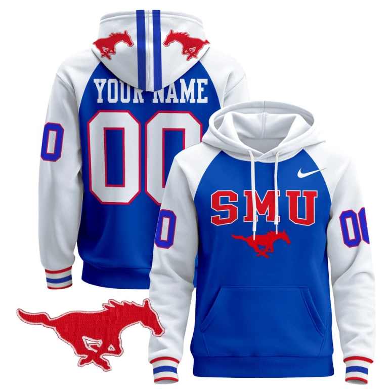 Men's Custom SMU Mustangs Hoodie 2024 Pullover V2 Stitched by Hoodie Pullover