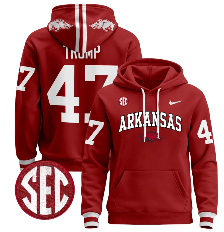 Donald Trump Hoodie #47 Arkansas Razorbacks Pullover Black White by Hoodie Pullover