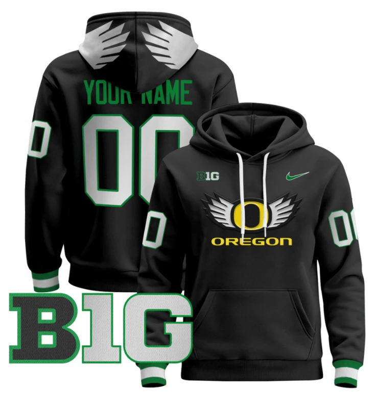 Custom Oregon Ducks Hoodie Name, Number 2024 Pullover V3 Black Alternate by Hoodie Pullover