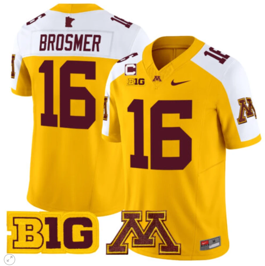 Max Brosmer Jersey #16 Minnesota Golden Gophers Vapor Limited Football Gold Alternate by My Store