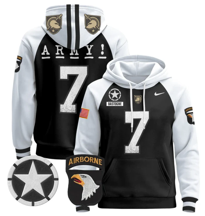 Men's Bastogne Hoodie #7 Army Black Knights Pullover V2 Stitched by Hoodie Pullover