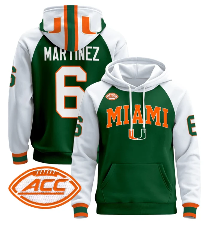 Men's Damien Martinez Hoodie #6 Miami Hurricanes 2024 Pullover V2 by Hoodie Pullover