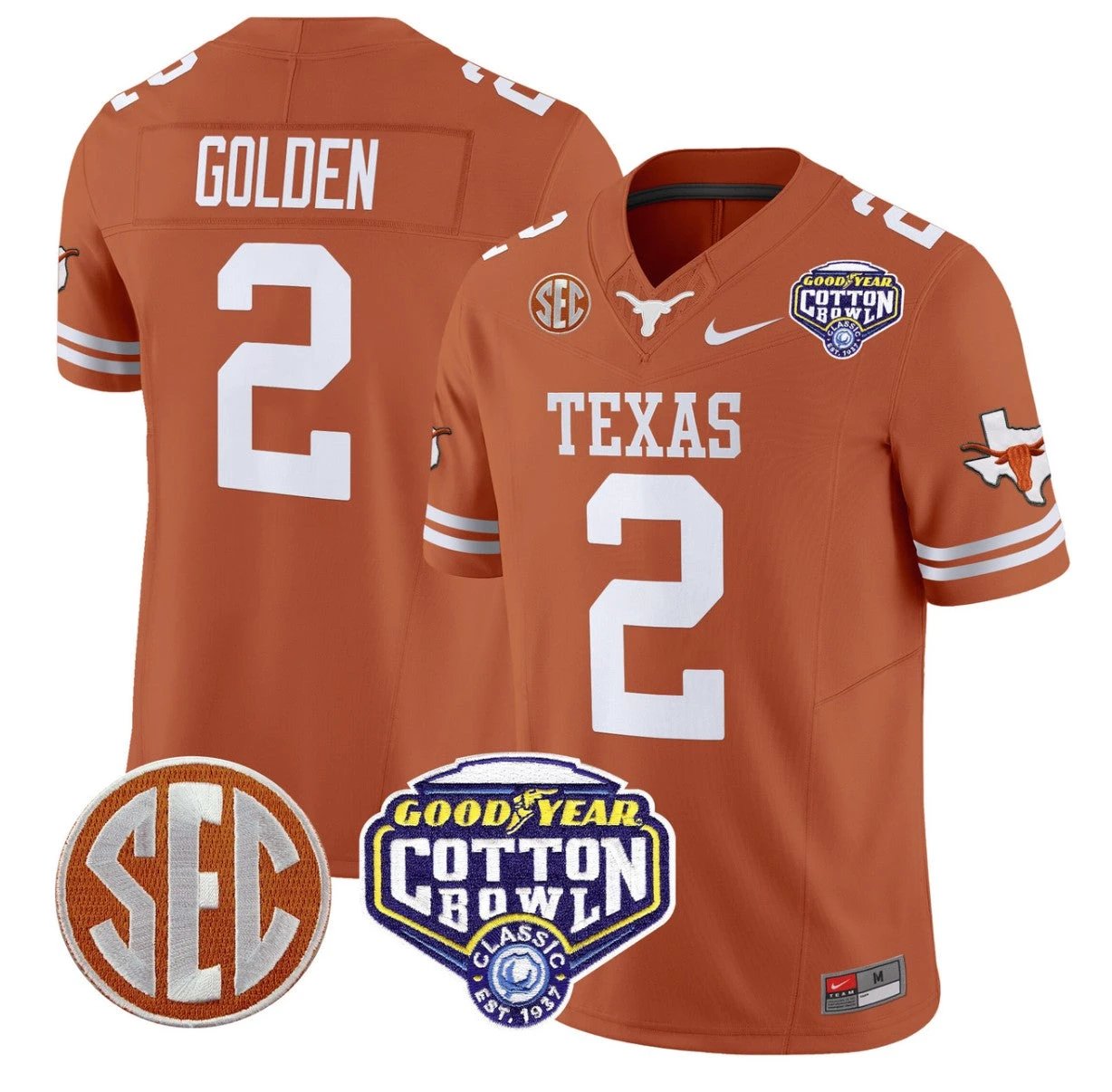Matthew Golden Jersey #2 Texas Longhorns Cotton Bowl Patch Stitched Texas Orange by NCAA Football Jersey