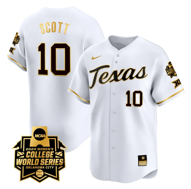 Mia Scott Jersey #10 Texas AM Aggies 2024 College World Series Patch Vapor Premier Limited NCAA Baseball Stitched White Gold by My Store