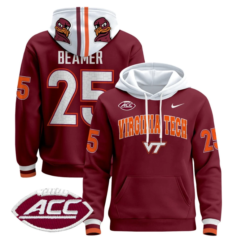 Frank Beamer Hoodie #25 Virginia Tech Hokies Pullover V3 Maroon Alternate by Hoodie Pullover