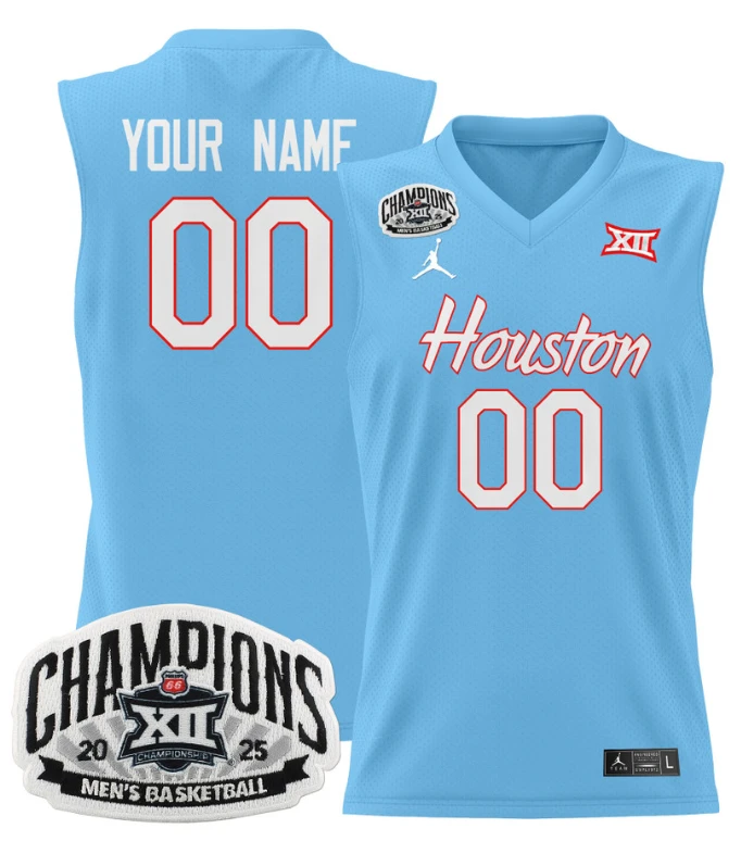 Men Custom Houston Cougar Jersey 2025 Big 12 Tournament Champions Stitched Blue by My store basketball