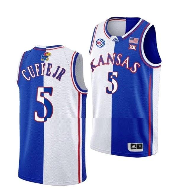 Men's #5 Kyle Cuffe Jr Jersey Kansas Jayhawks College Basketball Jerseys Blue White Split by My store basketball