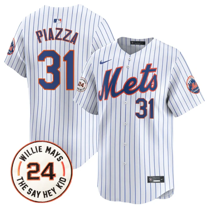 Mike Piazza Jersey #31 Mets Willie Mays Patch Vapor Premier Limited Stitched White by My Store