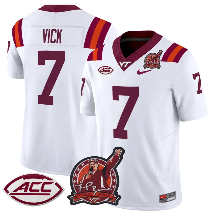 Michael Vick Jersey #7 Virginia Tech Hokies Coach Frank Beamer White by NCAA Football Jersey