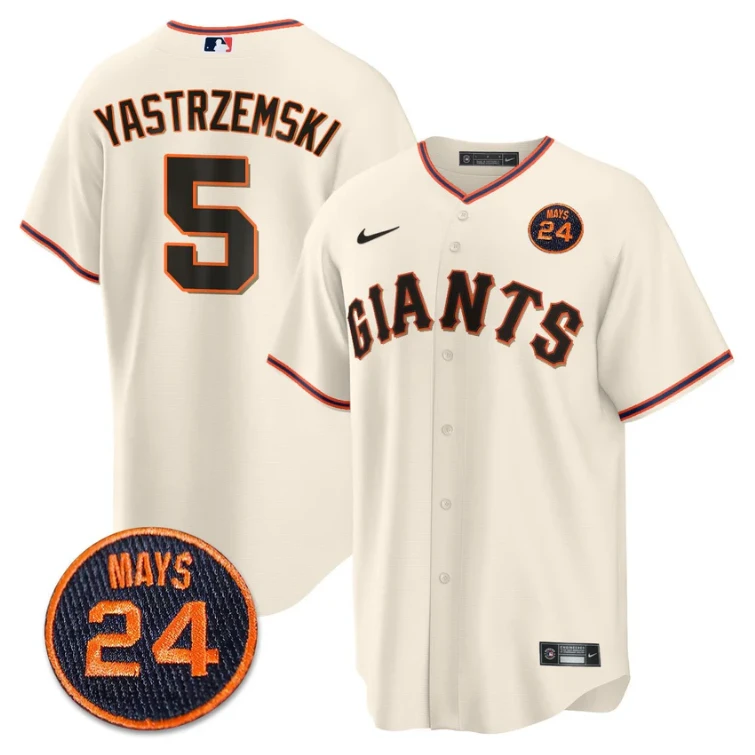 Mike Yastrzemski Jersey #5 San Francisco Giants #24 Willie Mays Patch 2024 Premier Cream Home by My Store