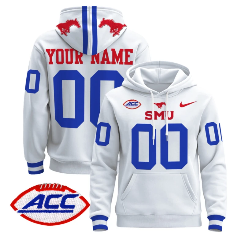 Men's Custom SMU Mustangs Hoodie 2024 Pullover ACC Patch Stitched by Hoodie Pullover