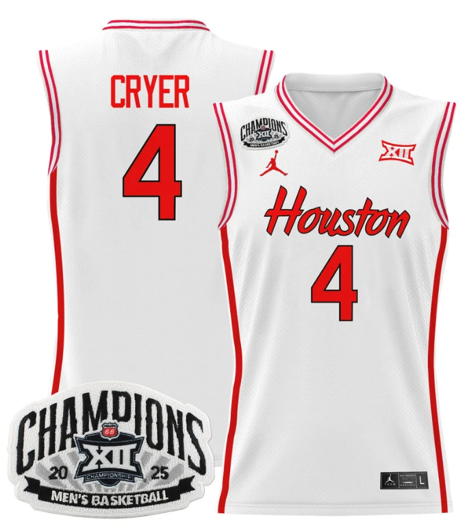 Men L.J. Cryer Jersey #4 Houston Cougar 2025 Big 12 Tournament Champions White by My store basketball