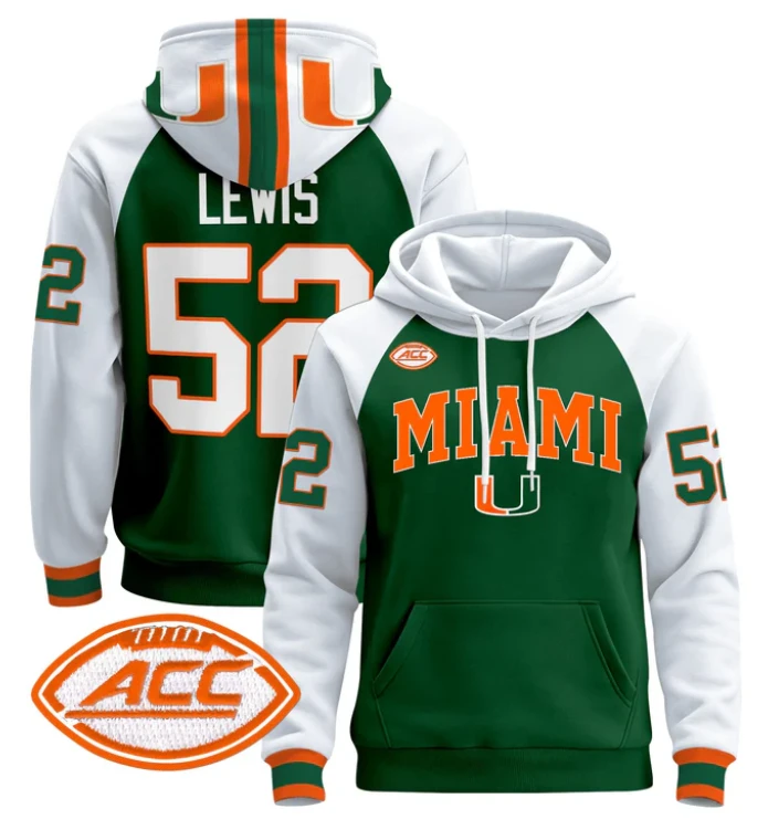 Men's Ray Lewis Hoodie #52 Miami Hurricanes 2024 Pullover V2 by Hoodie Pullover