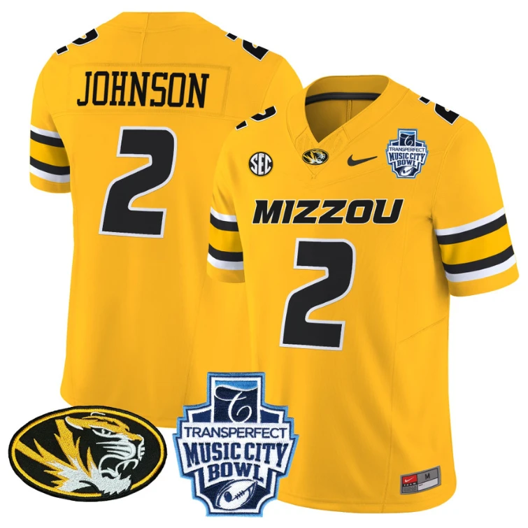 Marquis Johnson Jersey #2 Missouri Tigers 2024 Music City Bowl Gold by NCAA Football Jersey