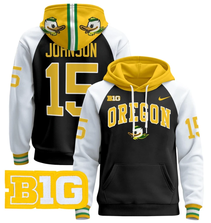 Men's Tez Johnson Hoodie #15 Oregon Ducks 2024 Pullover V2 by Hoodie Pullover