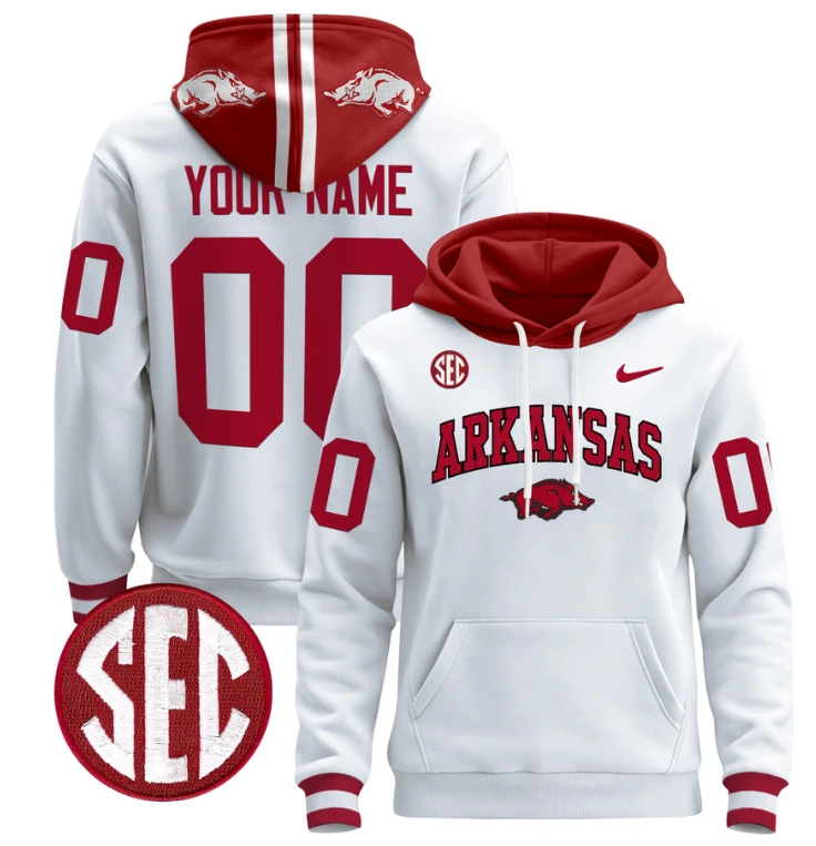 Custom Arkansas Razorbacks Hoodie Name, Number Pullover Black Alternate by Hoodie Pullover