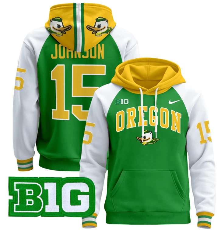 Men's Tez Johnson Hoodie #15 Oregon Ducks 2024 Pullover V2 by Hoodie Pullover