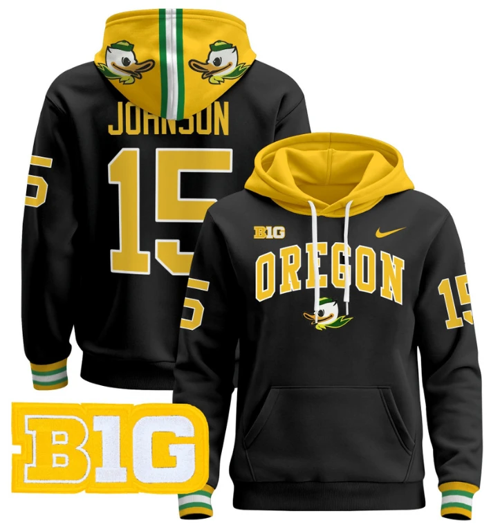 Men's Tez Johnson Hoodie #15 Oregon Ducks 2024 Pullover V2 by Hoodie Pullover