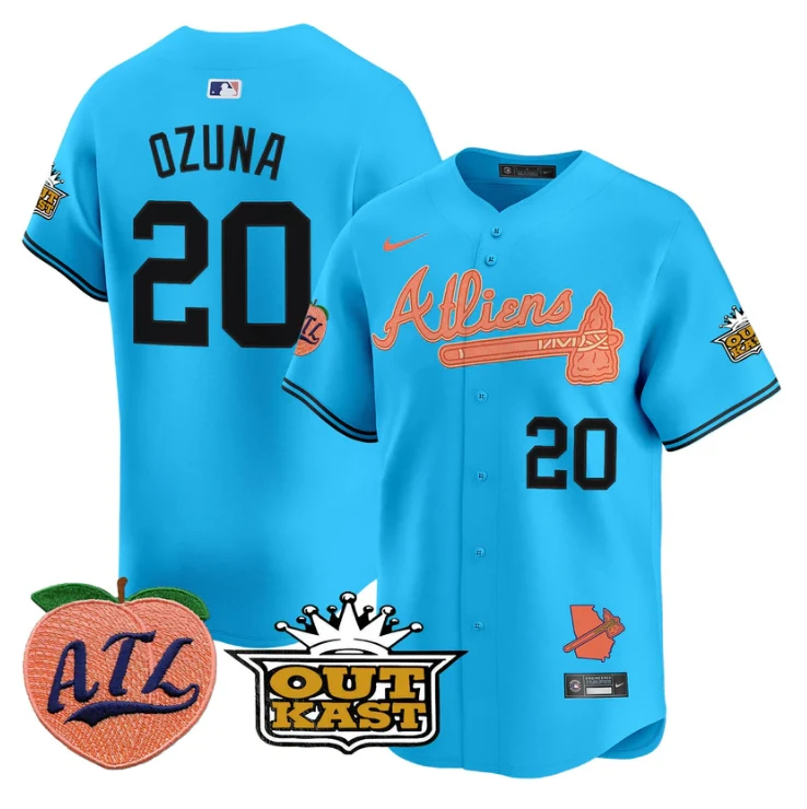 Marcell Ozuna Jersey #20 Atlanta Braves Atliens Peach Vapor Premier Limited Stitched Light Blue by My Store