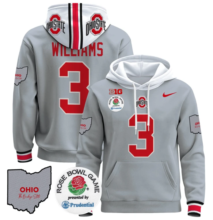 Miyan Williams Hoodie #3 Ohio State Buckeyes Rose Bowl Pullover by Hoodie Pullover