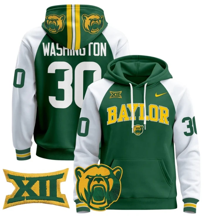 Bryson Washington Hoodie #30 Baylor Bears 2024 Pullover by Hoodie Pullover