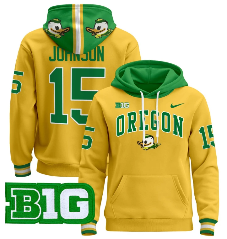 Men's Tez Johnson Hoodie #15 Oregon Ducks 2024 Pullover V2 by Hoodie Pullover