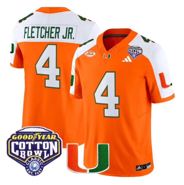 Mark Fletcher Jr Jersey #4 Miami Hurricanes 2025 Cotton Bowl Patch Stitched by My Store NCAA Football Jerseys